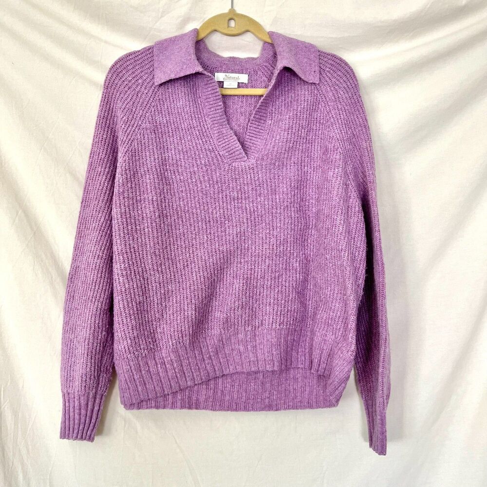 Natural Reflections Caspian Collared Long-Sleeve Sweater Lilac Purple M